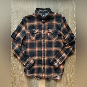 Vans Men's Casual Black and Orange Checkered Shirt